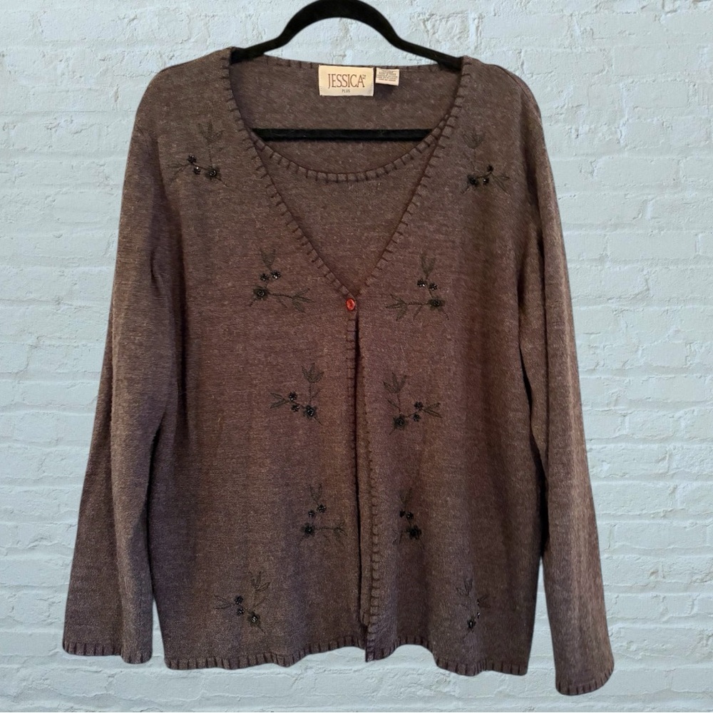 Vintage 90s Jessica grey sweater set cardigan beaded